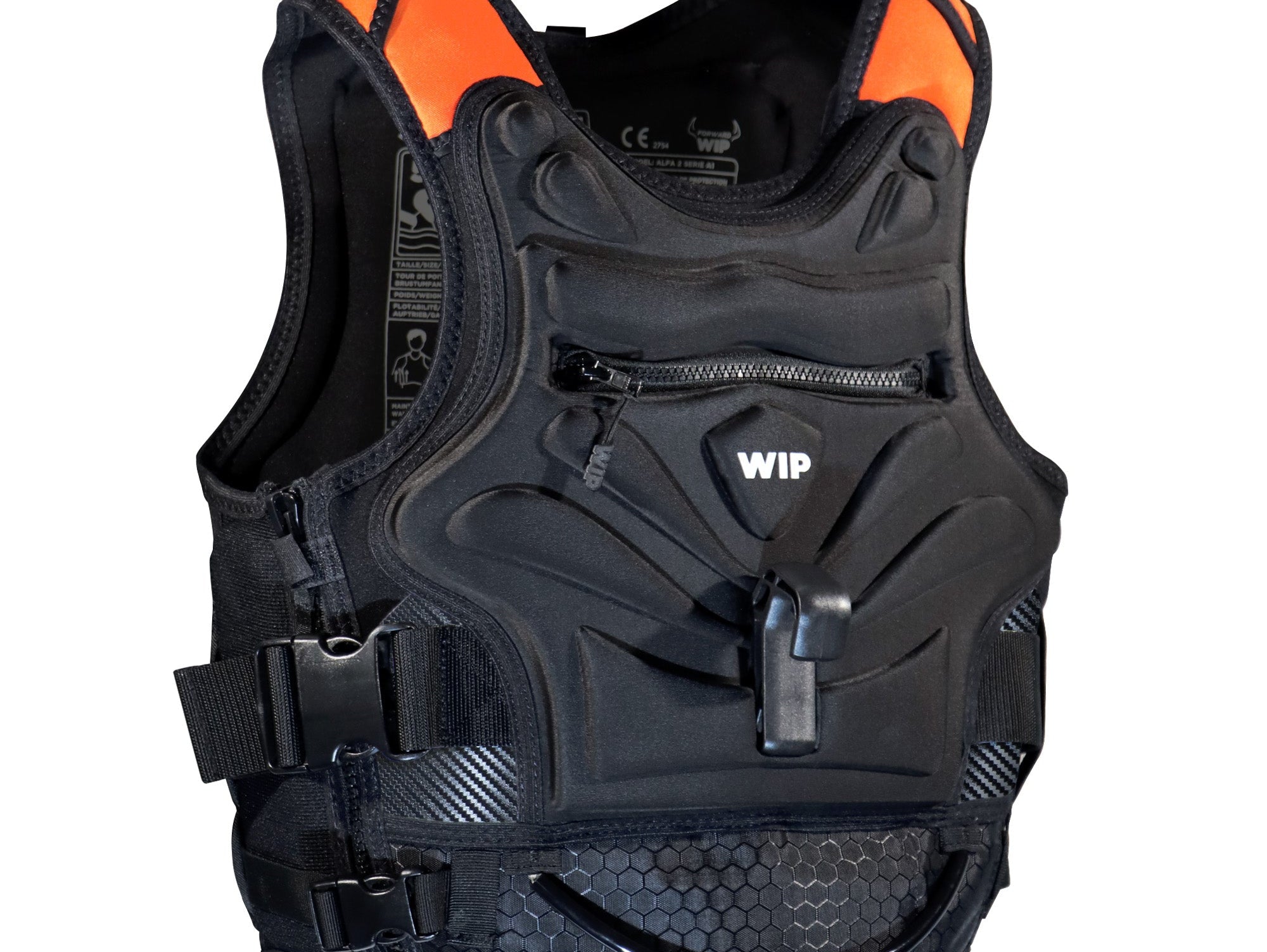 Forward WIP Wing Impact EVO 50N impact vest with integrated carbon plate wing harness hook, front view