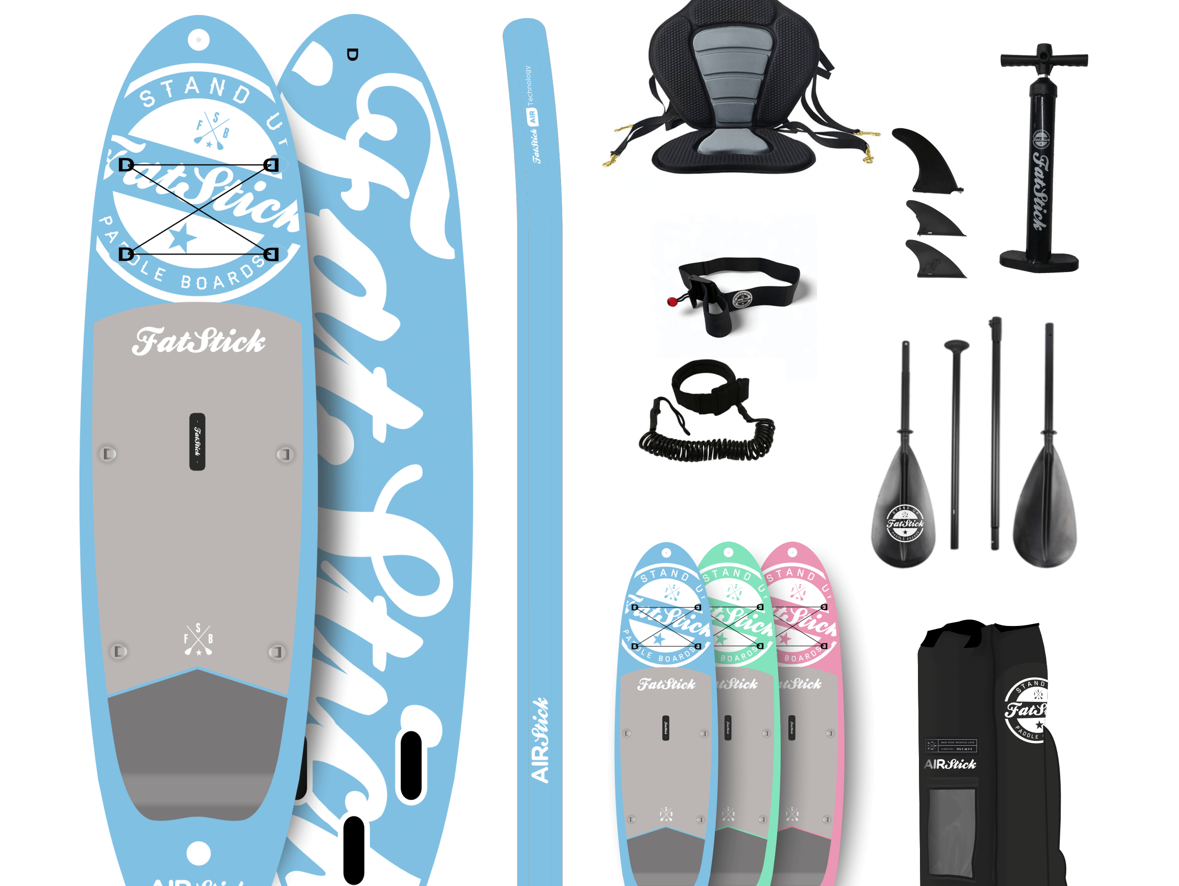 Inflatable stand-up paddle board (SUP) package with paddle, pump and bag, ready for UK flat-water and coastal paddling