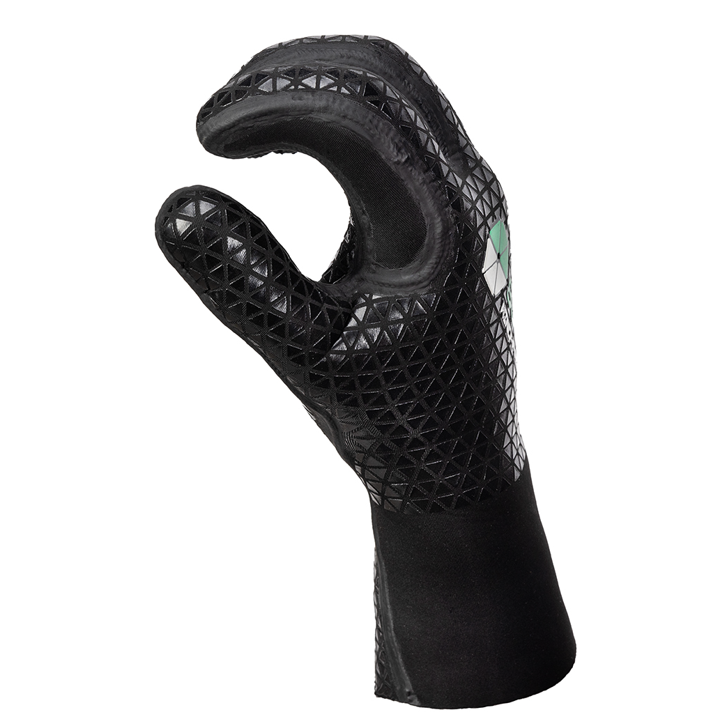3:2 Wind/Paddle Gauntlet Wetsuit Gloves shown in a gripping position, designed for enhanced water performance.