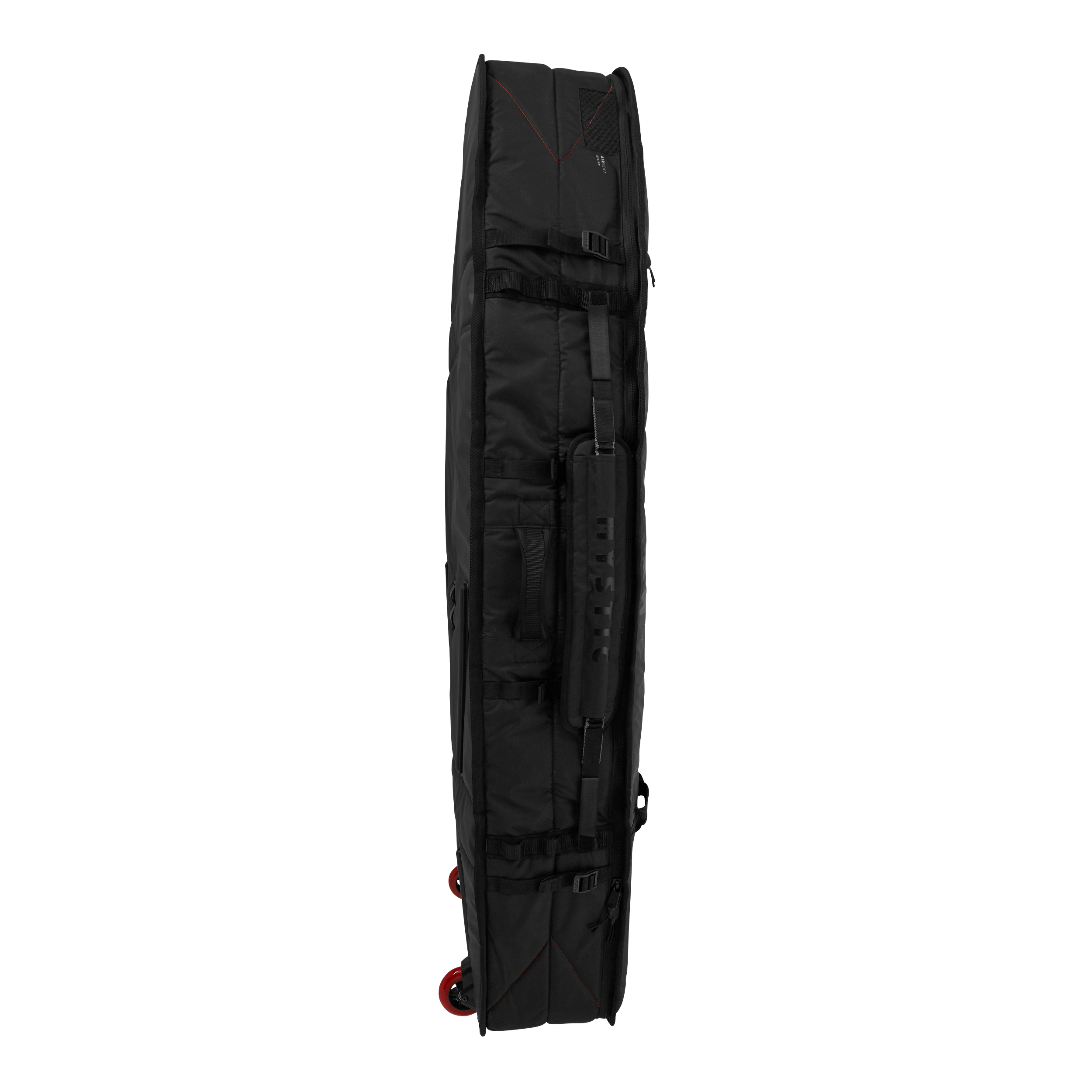 Mystic SAGA Wingfoil Travel Bag – XL Wheels side view showing design and wheels for easy transport.