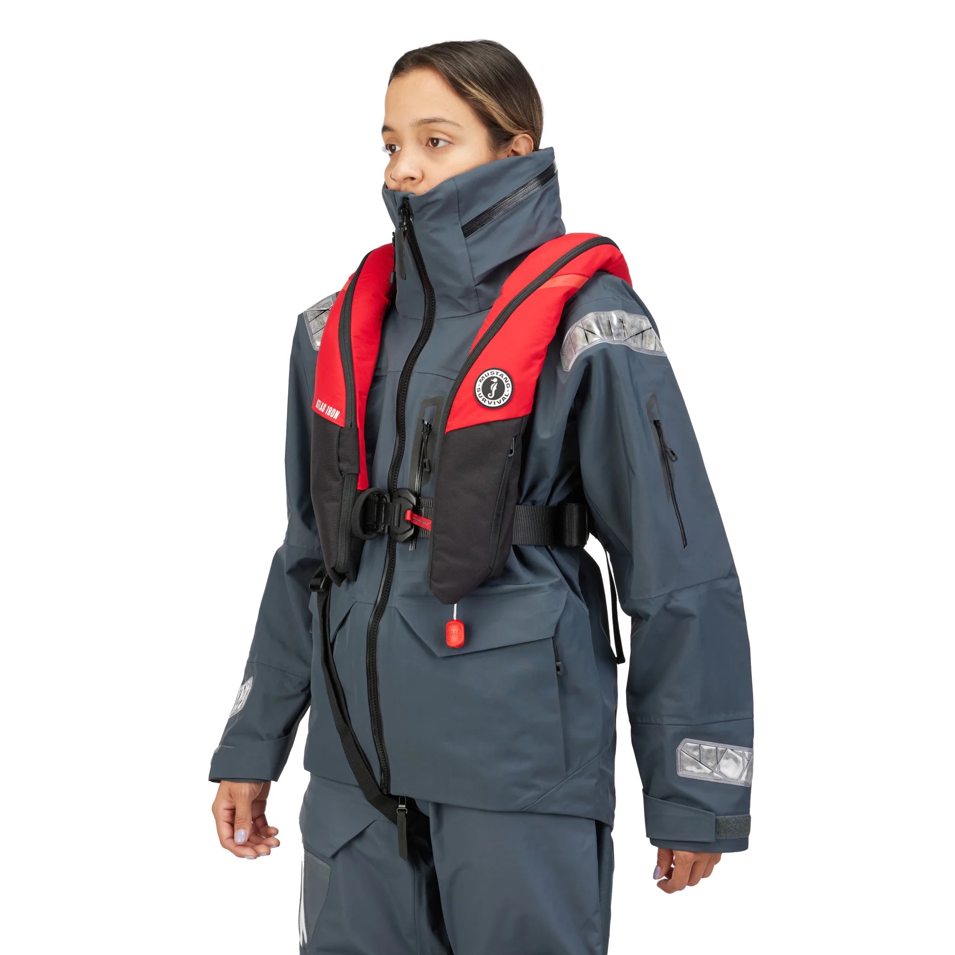 190 DLX PRO Sensor Life Jacket being worn with a drysuit