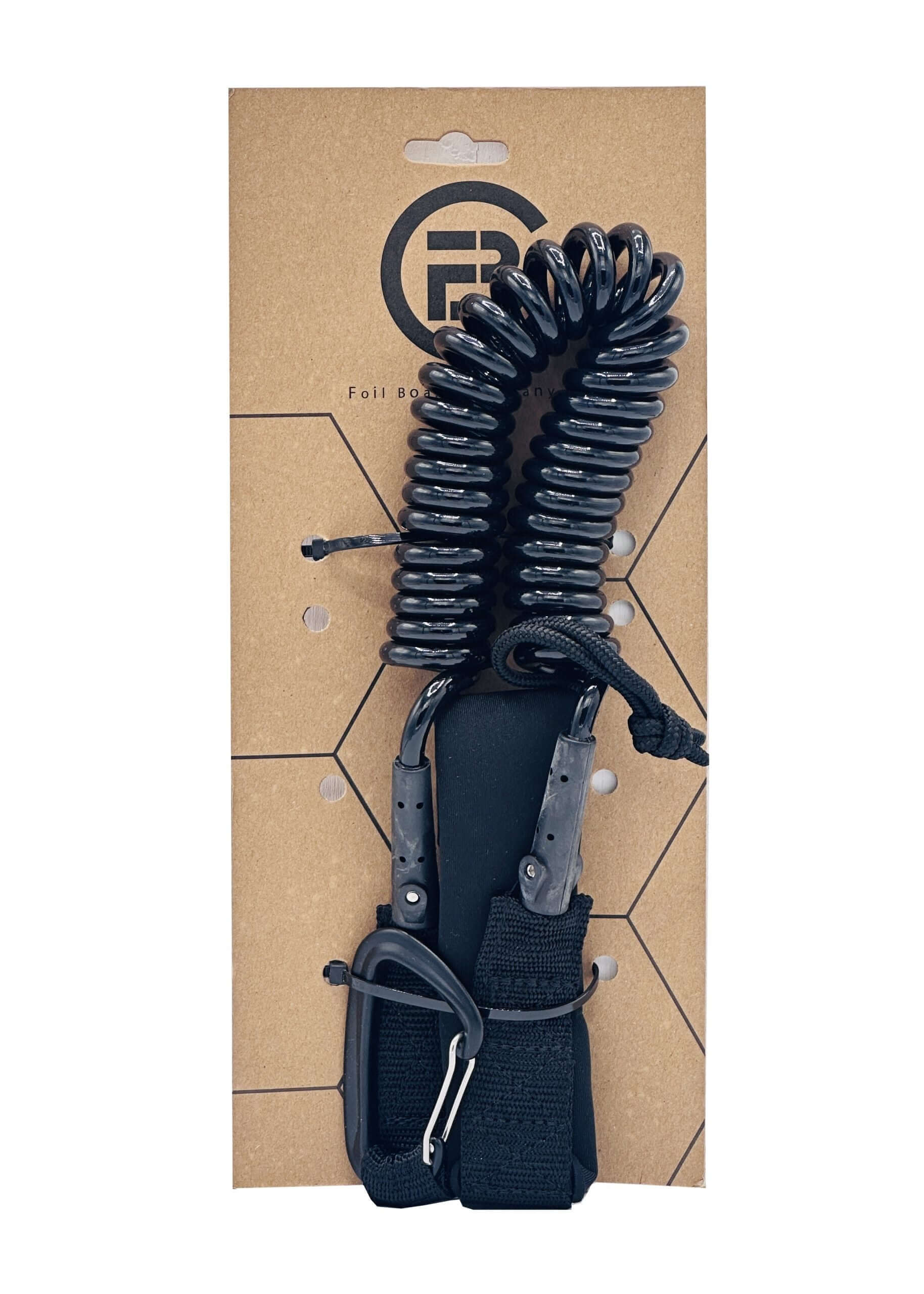 Wingfoil Board Coiled Leash - FBC 8ft Coiled Foil Leash with durable coiled design and karabiner attachment.