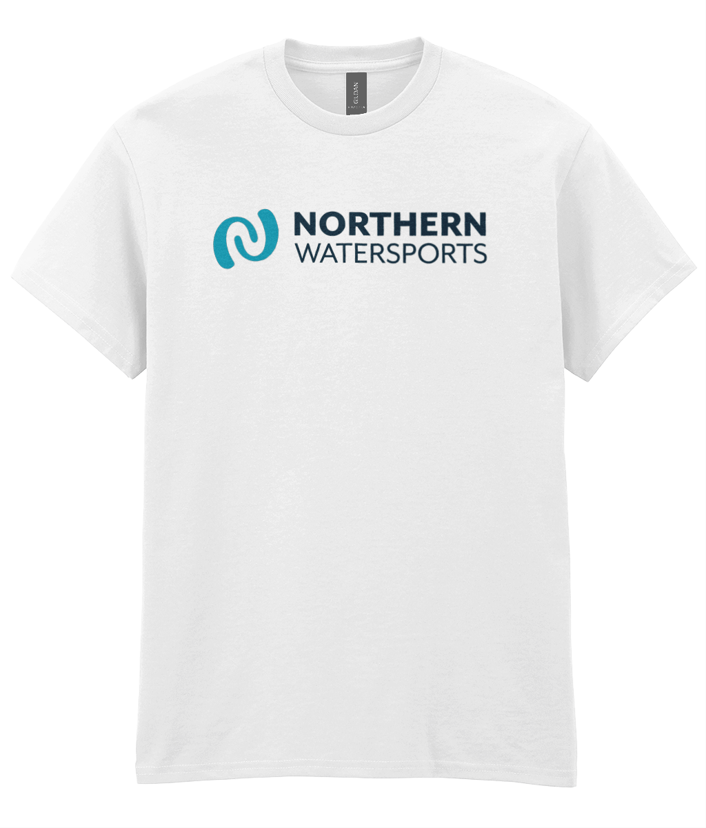 Northern Watersports White Logo Tee | Short Sleeve Cotton T-Shirt on display, featuring a clean design and comfortable fit.