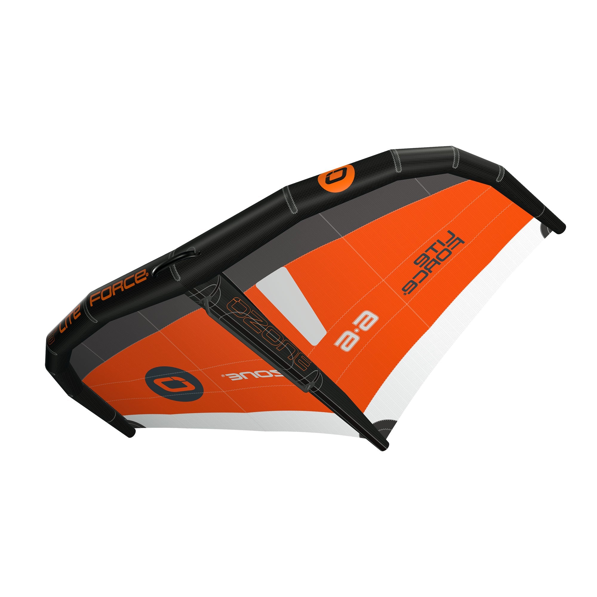 Ozone Liteforce V2 Wing front view in Carbon Orange/White