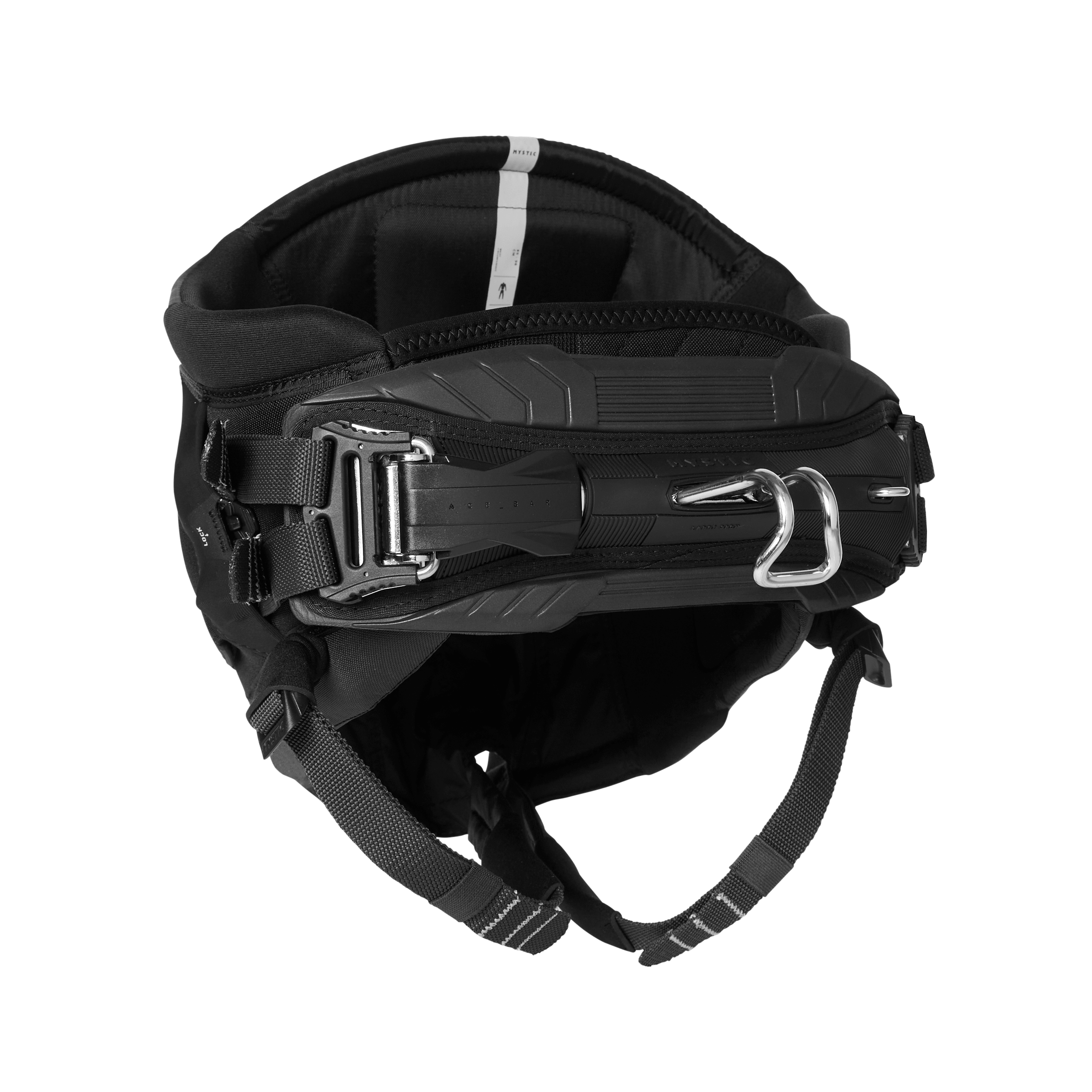 Mystic Aviator Seat Harness – Black – 2026 top view showing durable design and secure buckle system.