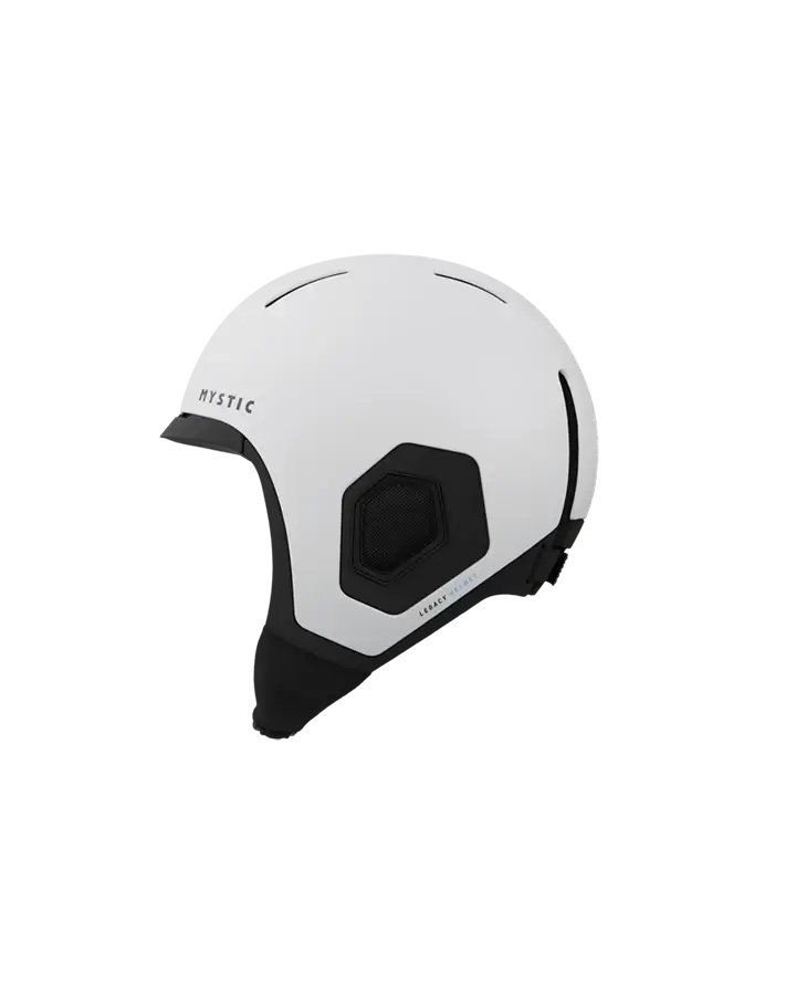 Mystic Legacy Helmet – 2026 in white, designed for lightweight protection during watersports like kitesurfing and wakeboarding.