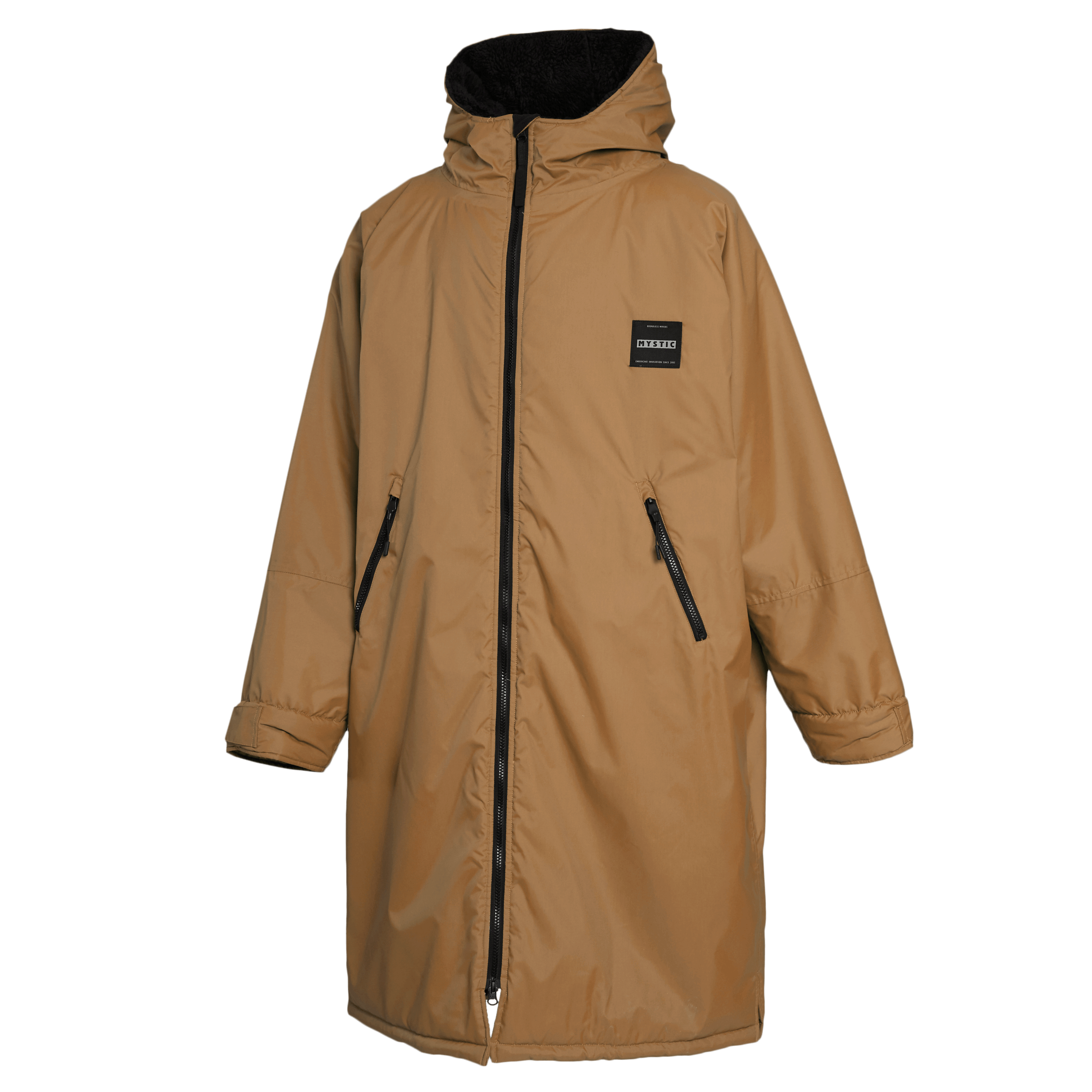 Mystic Poncho Explore – Waterproof Changing Robe 2026 in brown, with hood and pockets for versatile outdoor protection.