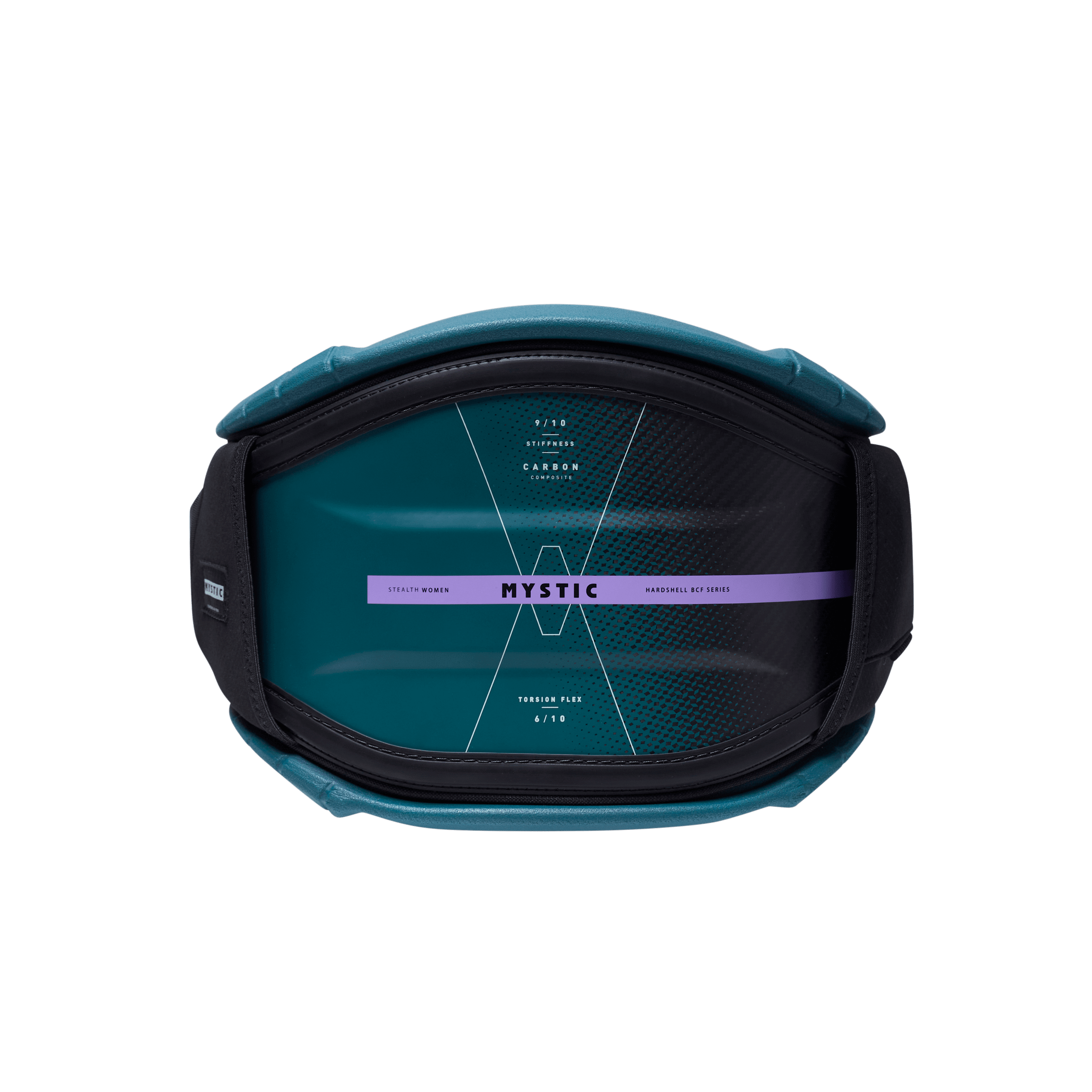 Mystic Stealth Women’s Waist Harness – 2026 top view showcasing lightweight carbon composite design.