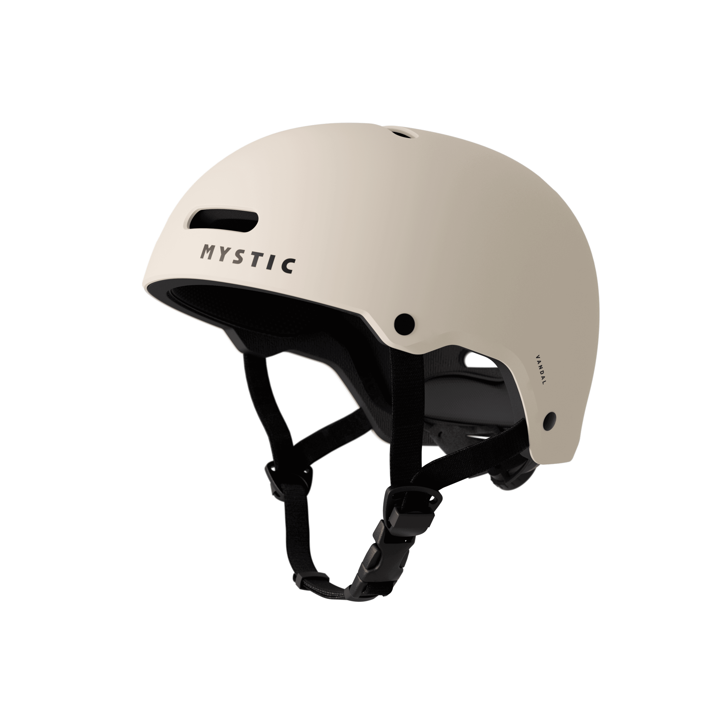 Mystic Vandal Helmet – High-Impact Watersports Protection 2026 in beige color with adjustable straps.