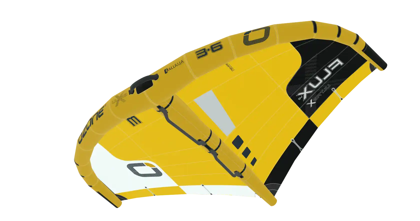 Ozone Flux V2 Ultra-X – Freeride Without Limits, yellow kite with Aluula composite design for enhanced performance.