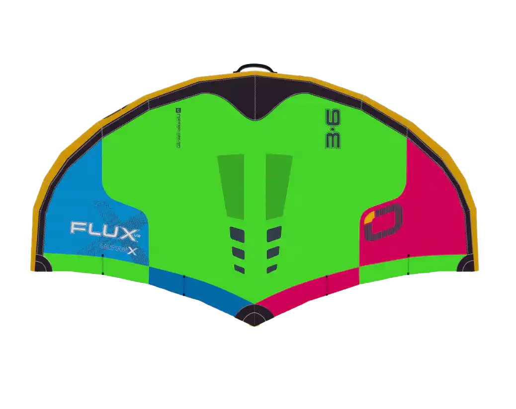 Ozone Flux V2 Ultra-X – Freeride Without Limits colorful sail design for maximum performance and control.