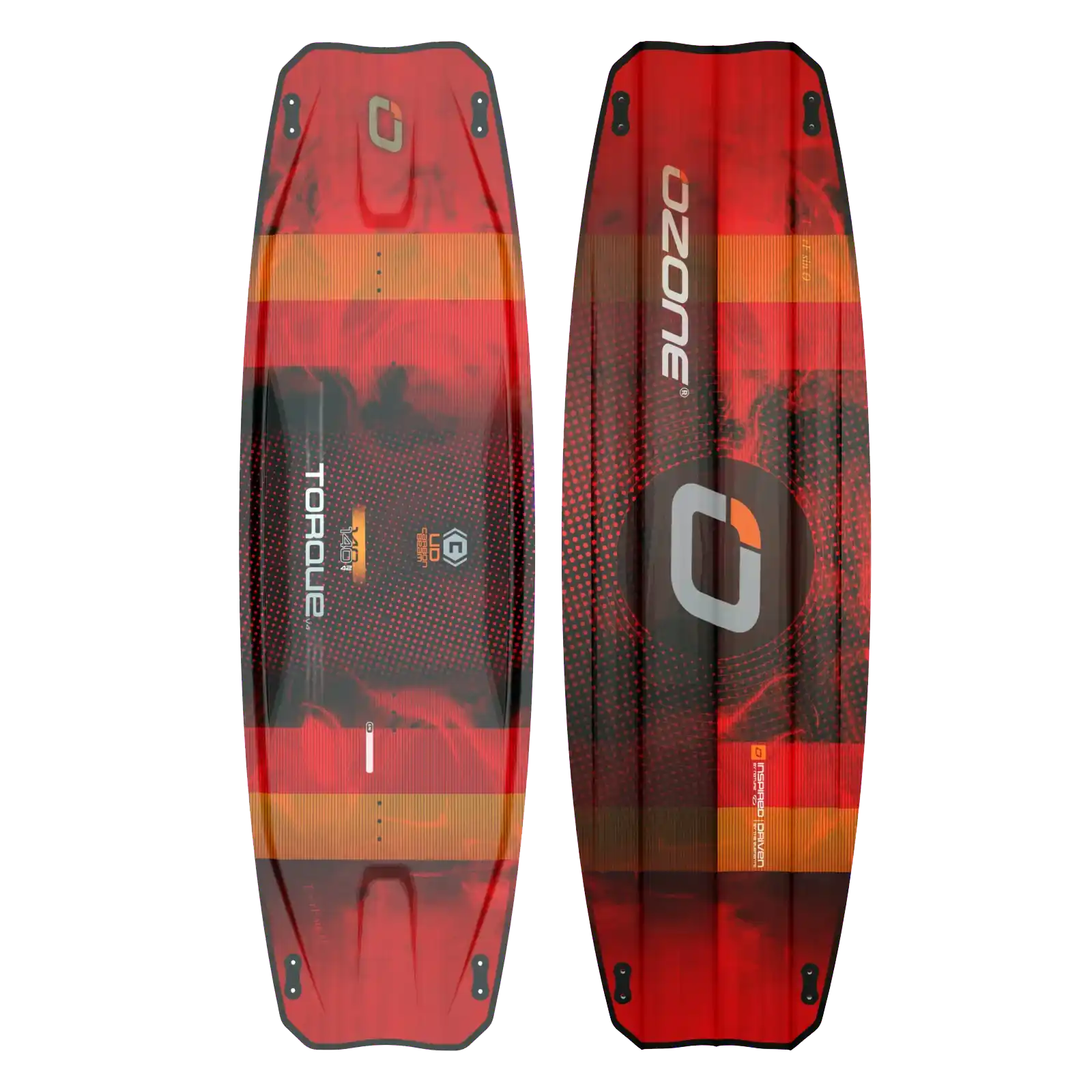 Ozone Torque V4 Twintip – Big Air, Freeride & Freestyle kiteboarding board featuring a vibrant red design.