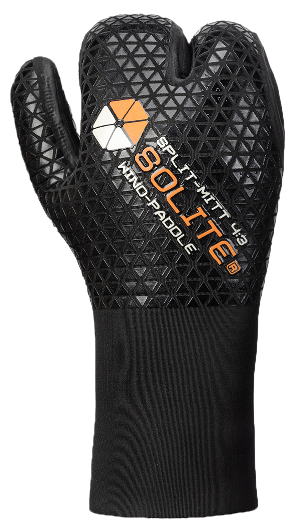 4:3 Wind/Paddle Split-Mitt Wetsuit Gloves featuring a textured design and flexible material for ultimate comfort.