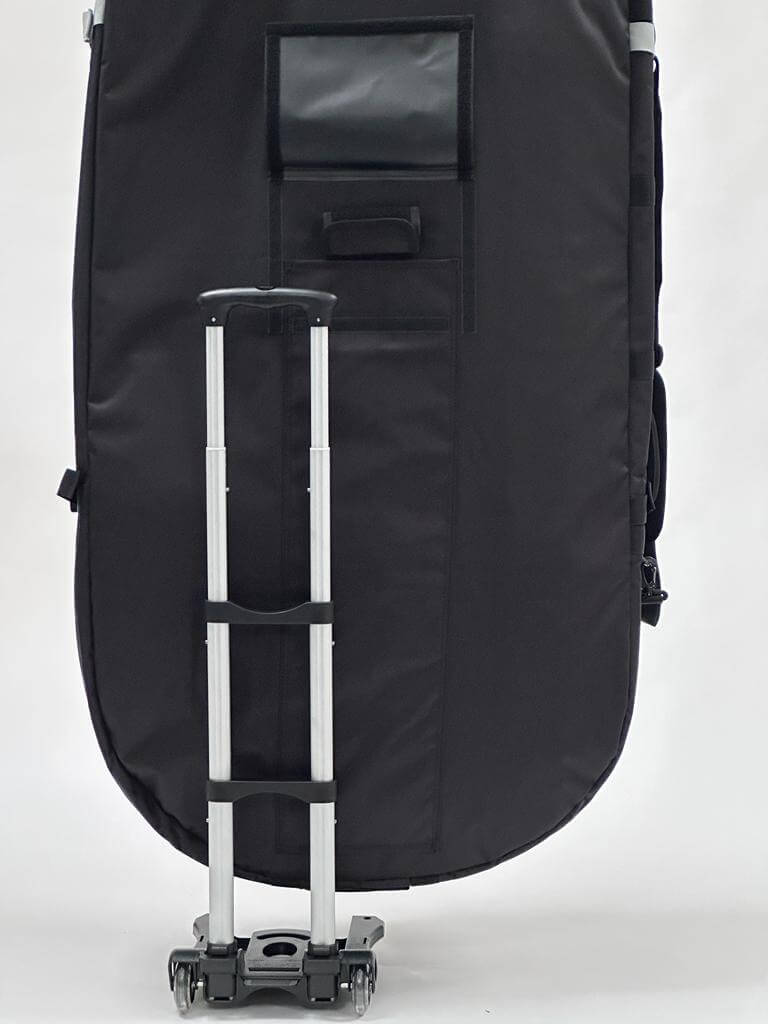 Wingfoil travel bag with retractable handle, designed for easy transport and travel for wingfoilers.