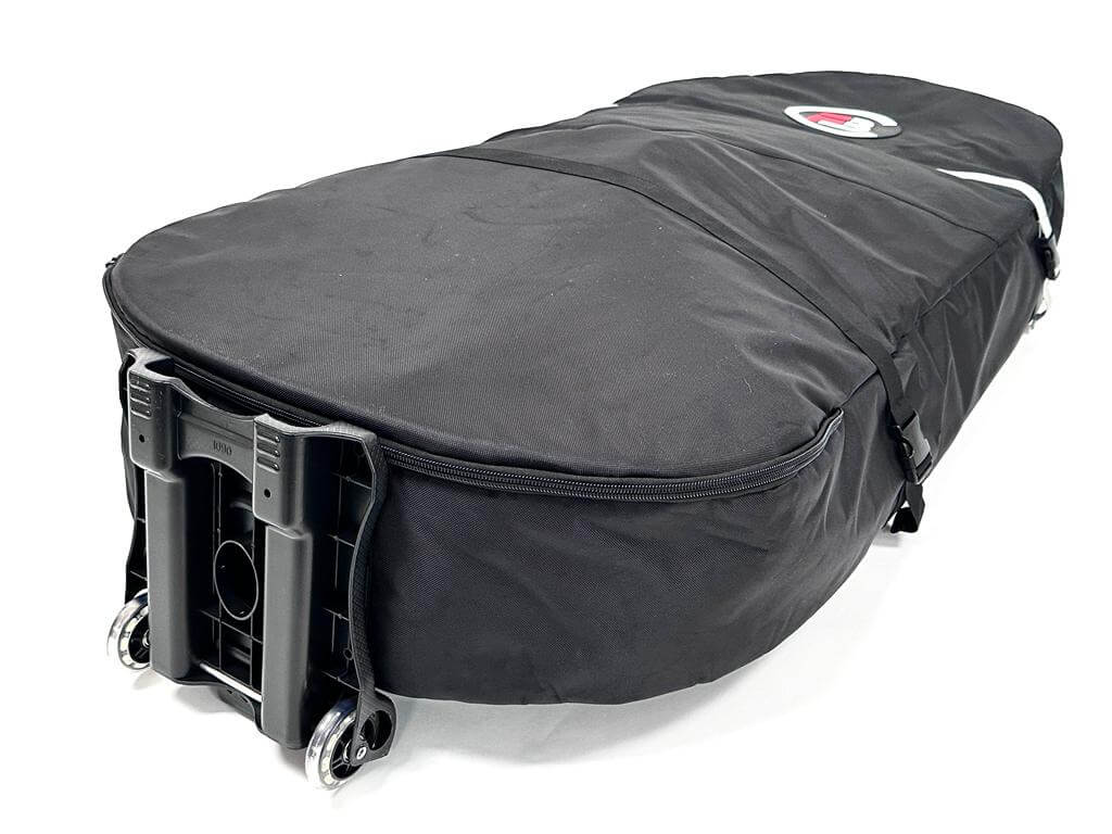 Wingfoil travel bag showing a lightweight, durable design with wheels for easy transport.