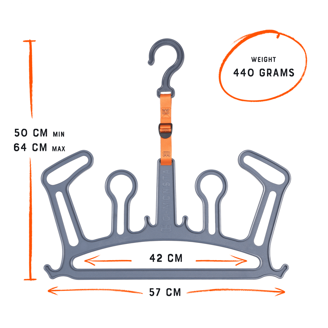 C-Monsta Wetsuit Hanger V2 Grey | Wetsuit, Boots & Gloves Dryer dimensions and weight specifications.