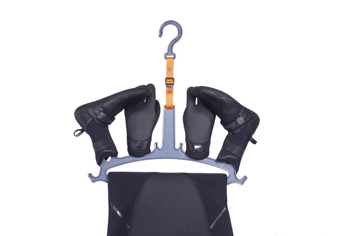 C-Monsta Wetsuit Hanger V2 Grey | Wetsuit, Boots & Gloves Dryer showcasing wetsuit and boots drying.