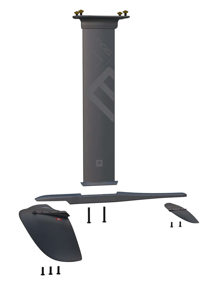 Ensis Maniac Pacer Range - Wingfoil Hydrofil parts displayed, including fuselage, wings, and screws.