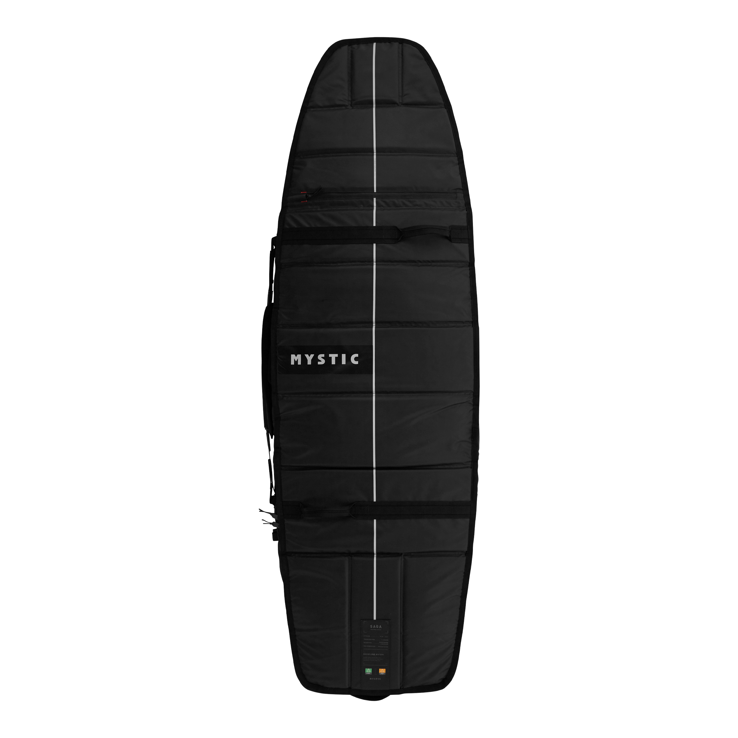 Saga Surf XL Boardbag - Black - 2026 with water repellent fabric and impact shield panels.