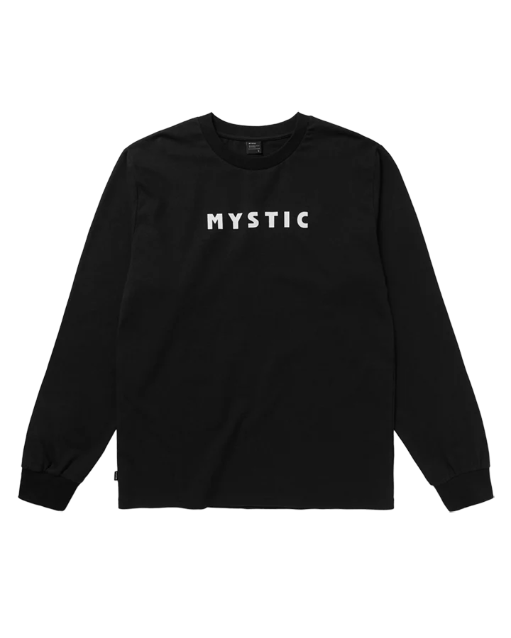 Mystic Brand Long Sleeve Tee 2026 | Mens Watersports Tee in black with bold logo.