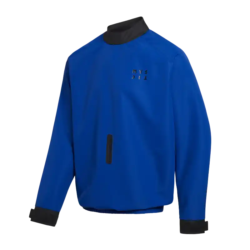 Mystic Gust Windbreaker | Windproof Wetsuit Jacket in blue, designed for kitesurfing and wingfoiling, offering ultimate wind protection.