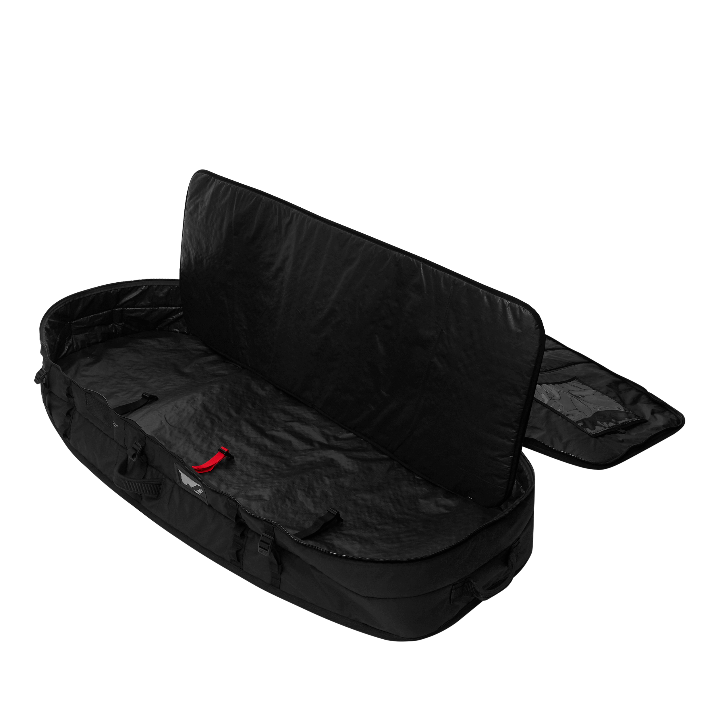 Mystic PATROL Wingfoil Travel Bag interior view showing spacious design and protective padding.