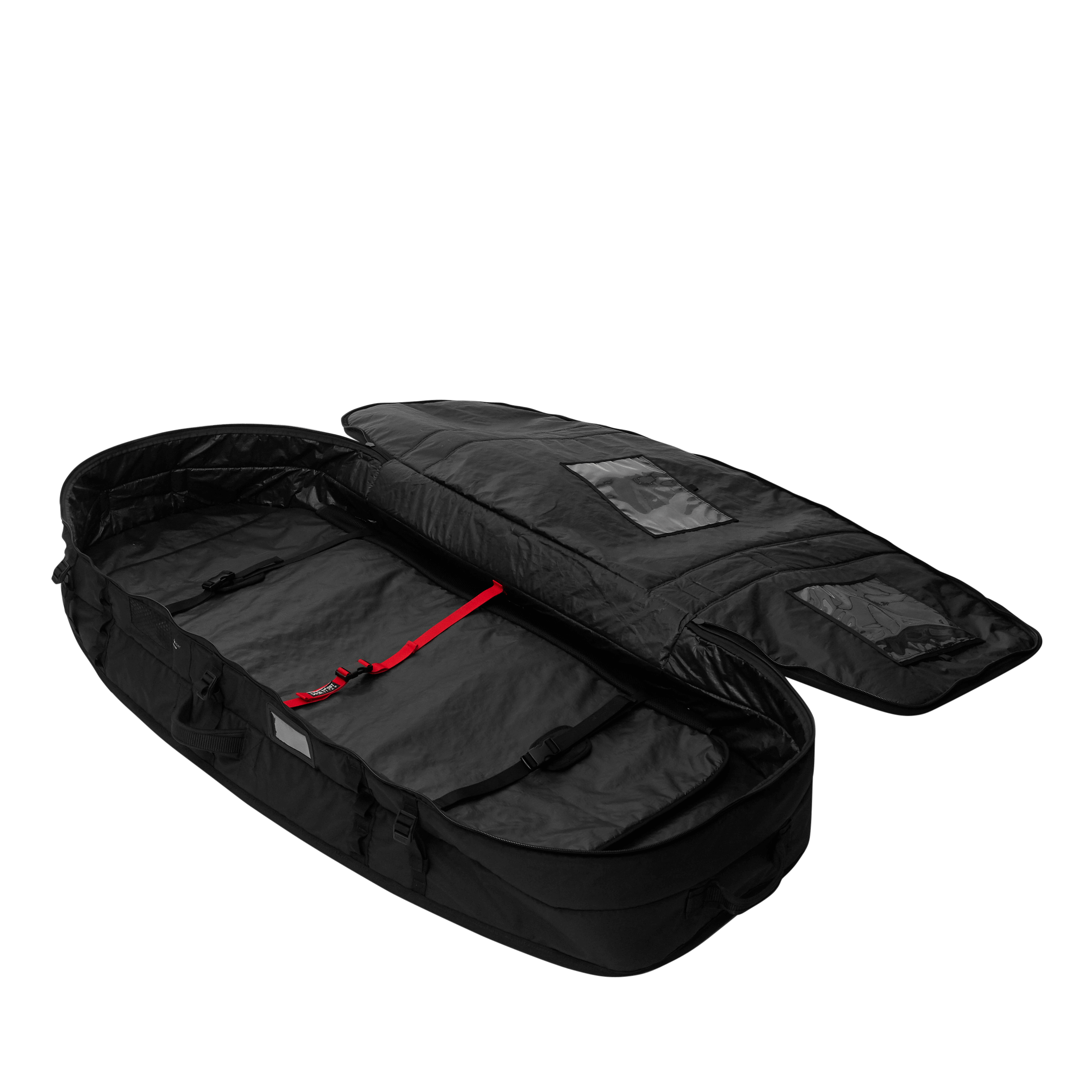 Mystic PATROL Wingfoil Travel Bag open view showcasing its spacious and practical interior design.