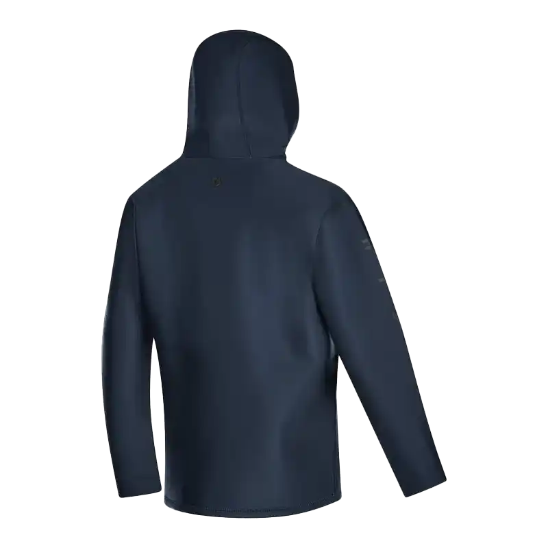 Mystic Star Sweat 2mm | Neoprene Windproof Hoody – back view of navy hoodie with a hood.