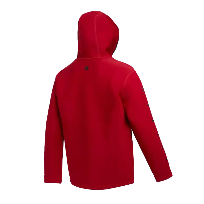 Mystic Star Sweat 2mm | Neoprene Windproof Hoody in red, showcasing the back view with a hood.
