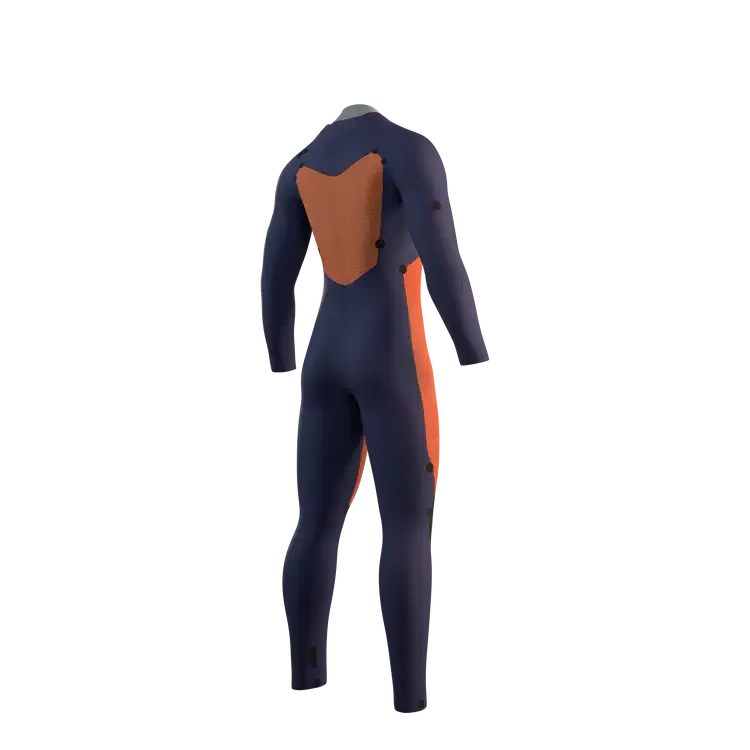 Mystic STAR Wetsuit 5/3mm Front Zip - 2026 in navy and orange, showcasing the back design and neoprene material.