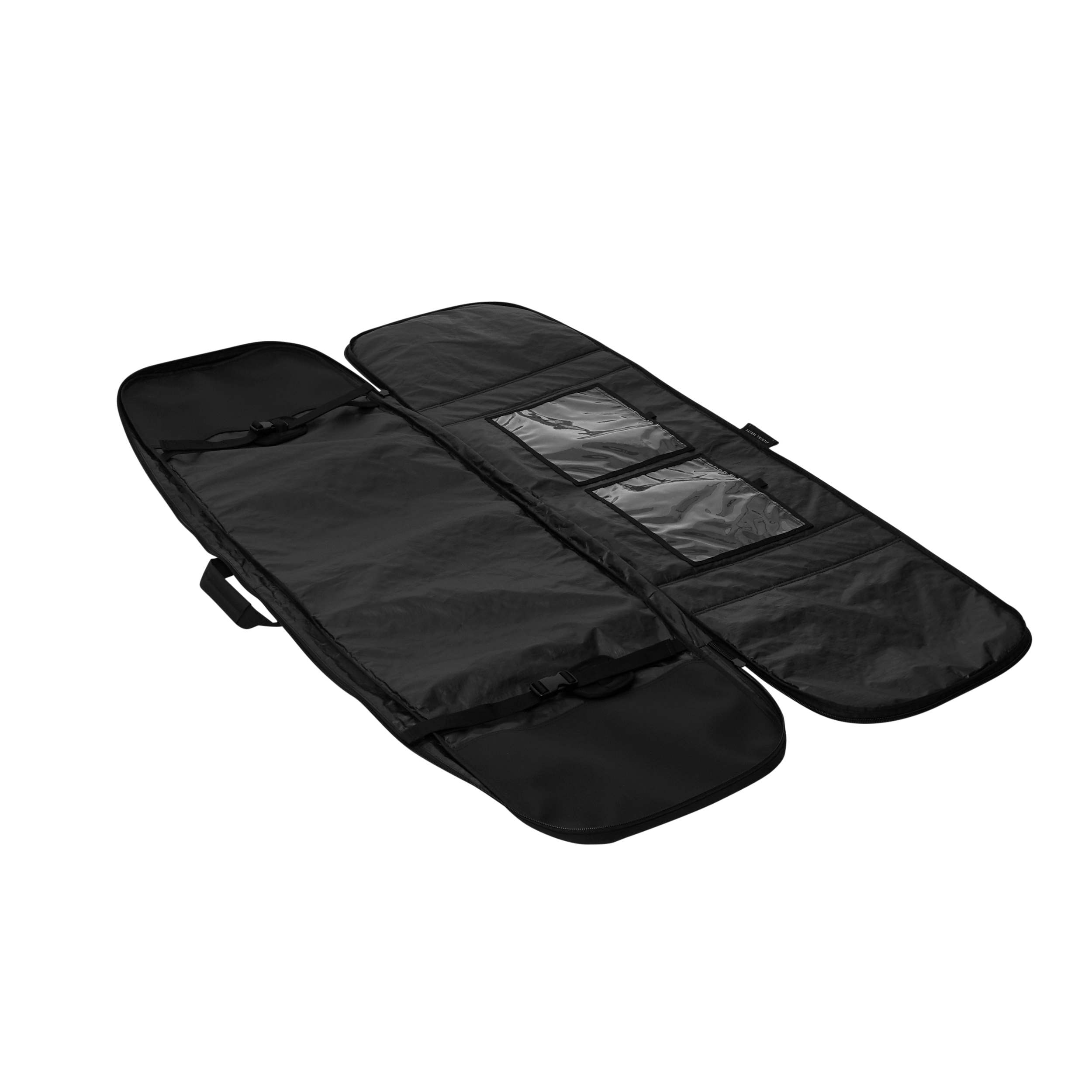 Patrol Day Cover Twintip - Black - 2026 opened showing dual transparent inner pockets for organization.