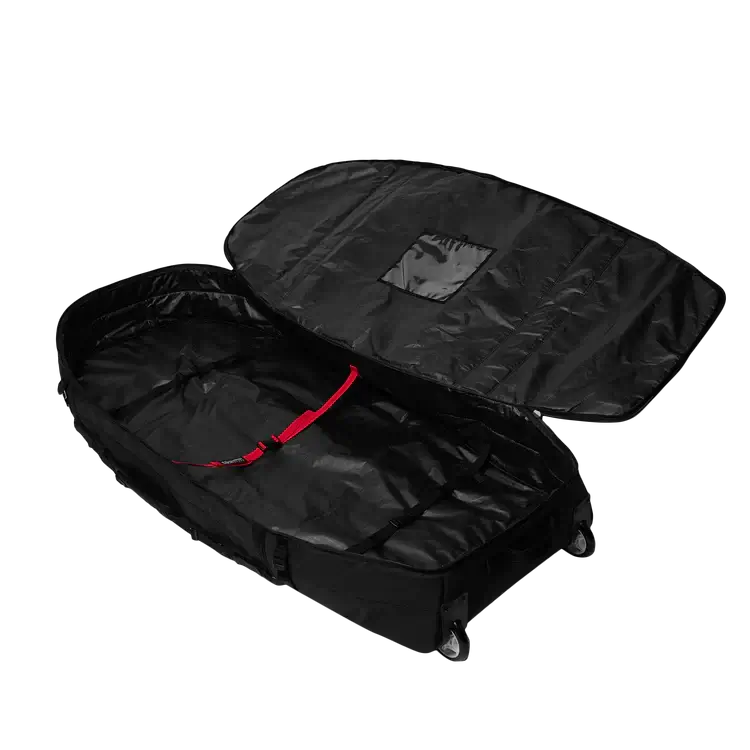 Mystic PATROL Wingfoil Travel Bag - XL Wheels interior view with adjustable strap and spacious design.