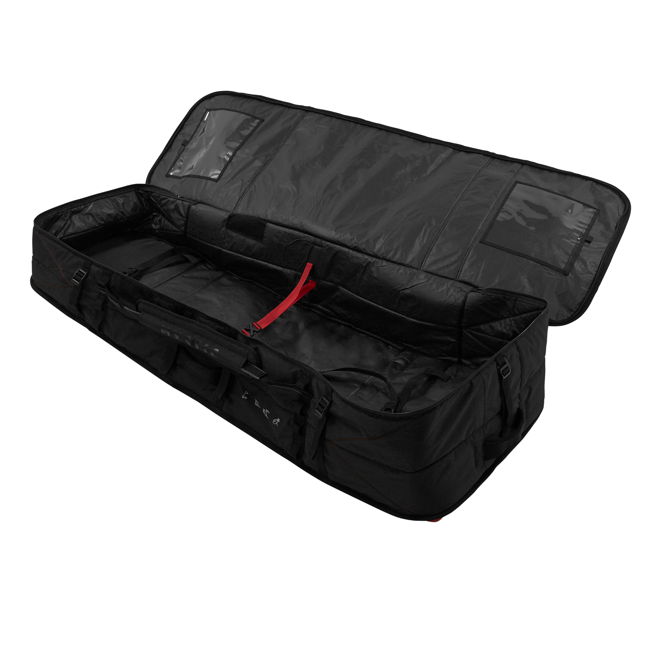 Saga Golfbag Boardbag - Black - 2026 interior view with water repellent fabric and interconnect strap.