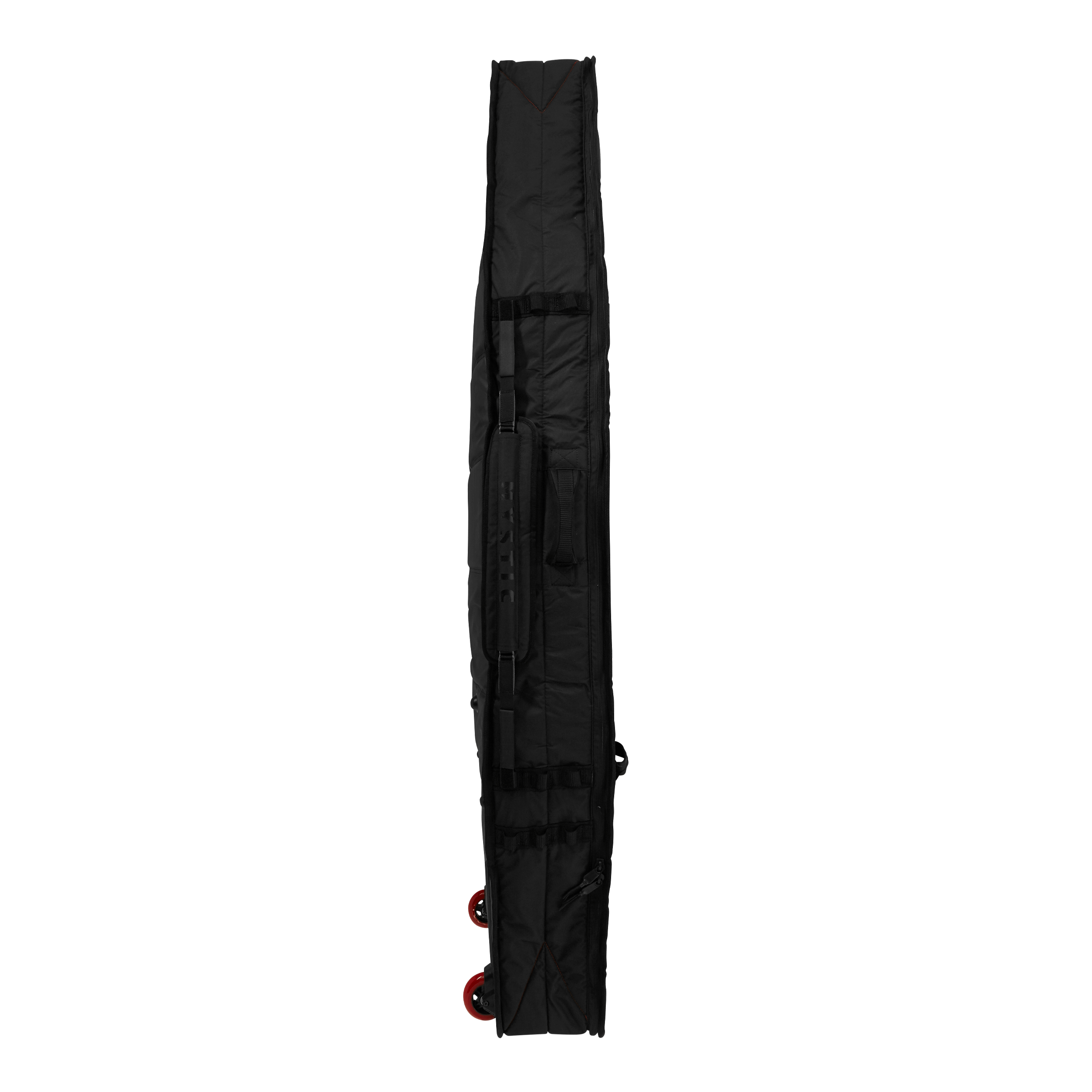 Saga Surf XL Boardbag - Black - 2026 side view with wheels and handles for easy transport.