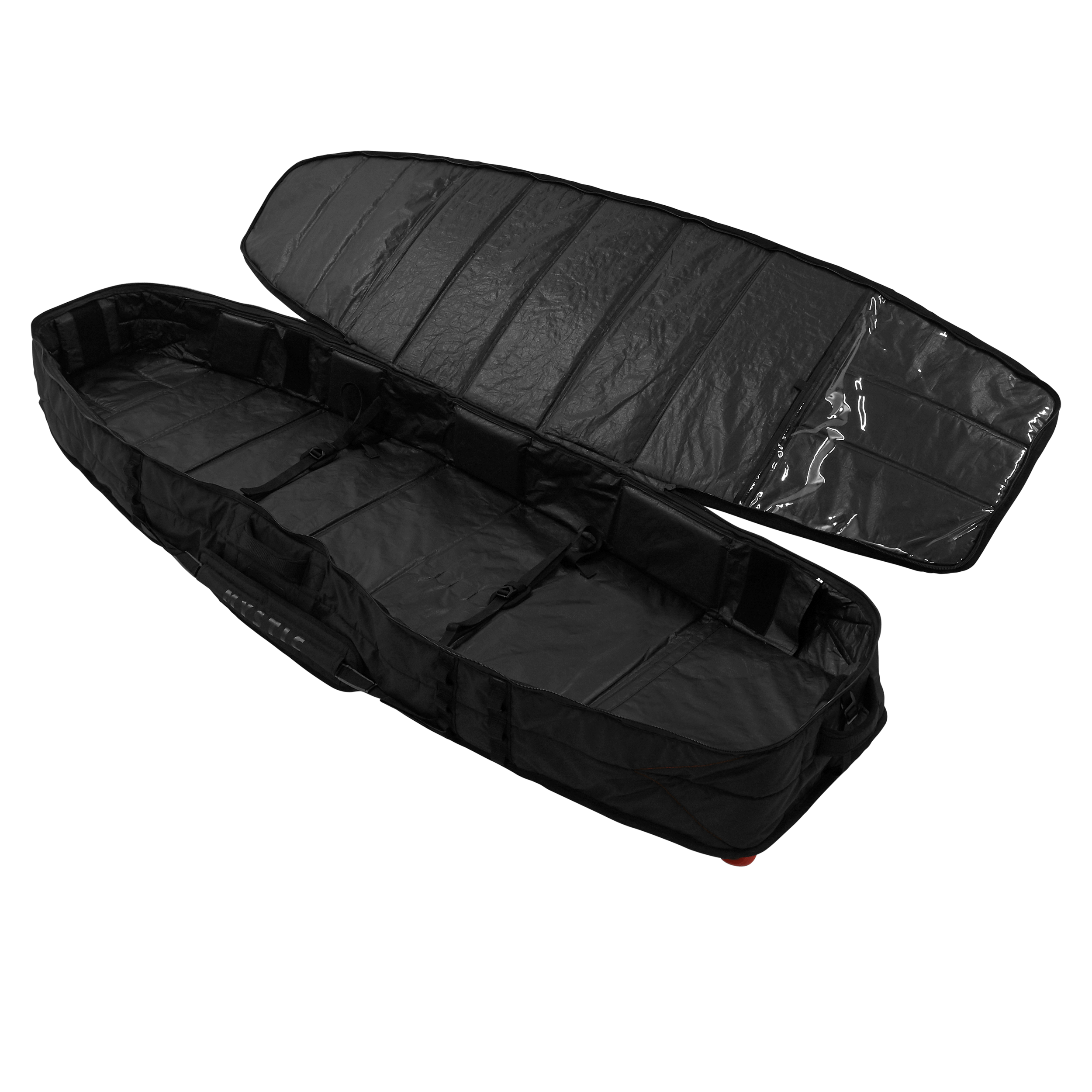 Saga Surf XL Boardbag - Black - 2026 open view showcasing compartments and durable design.