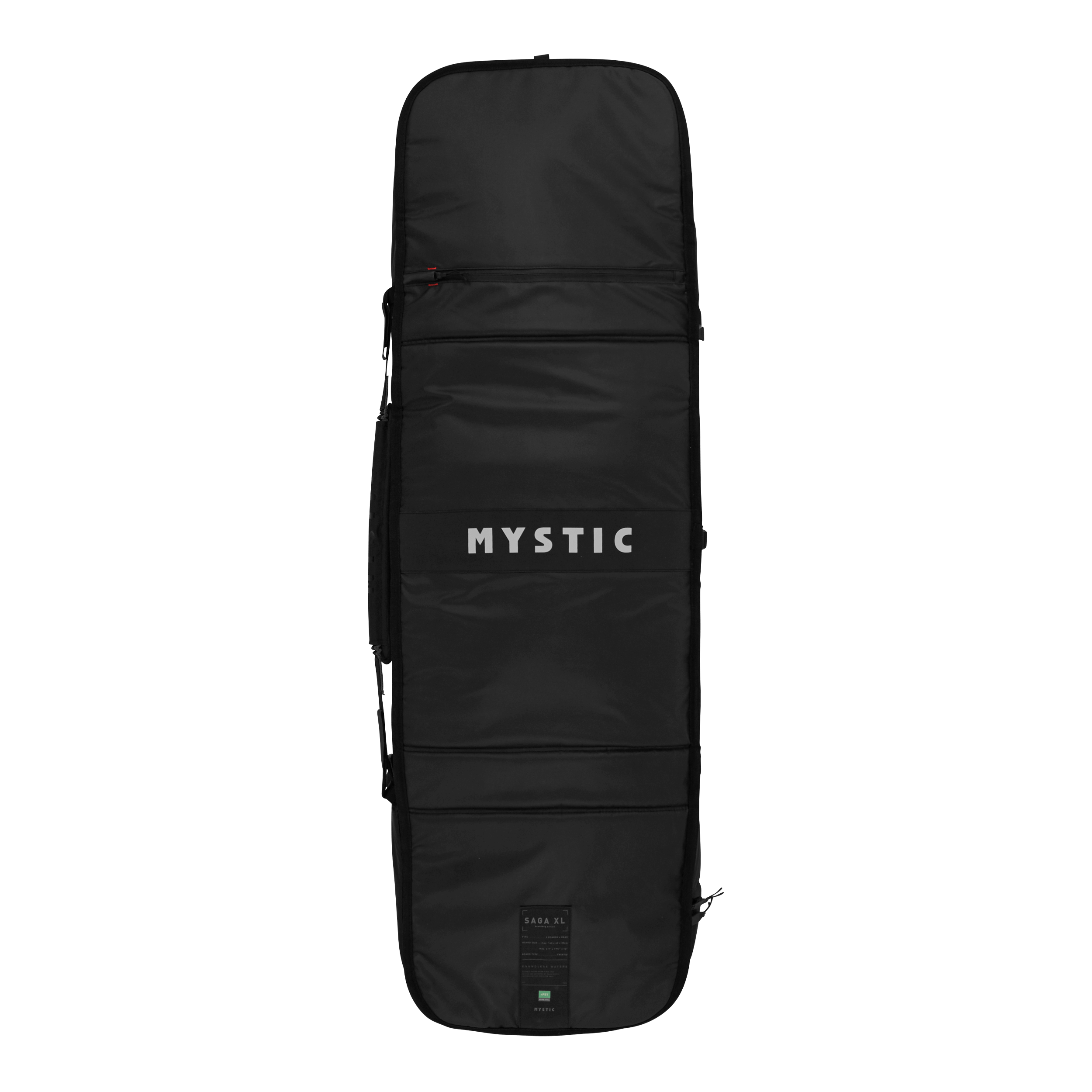 Saga XL Boardbag - Black - 2026 in sleek black design with Mystic branding, perfect for water sports gear.