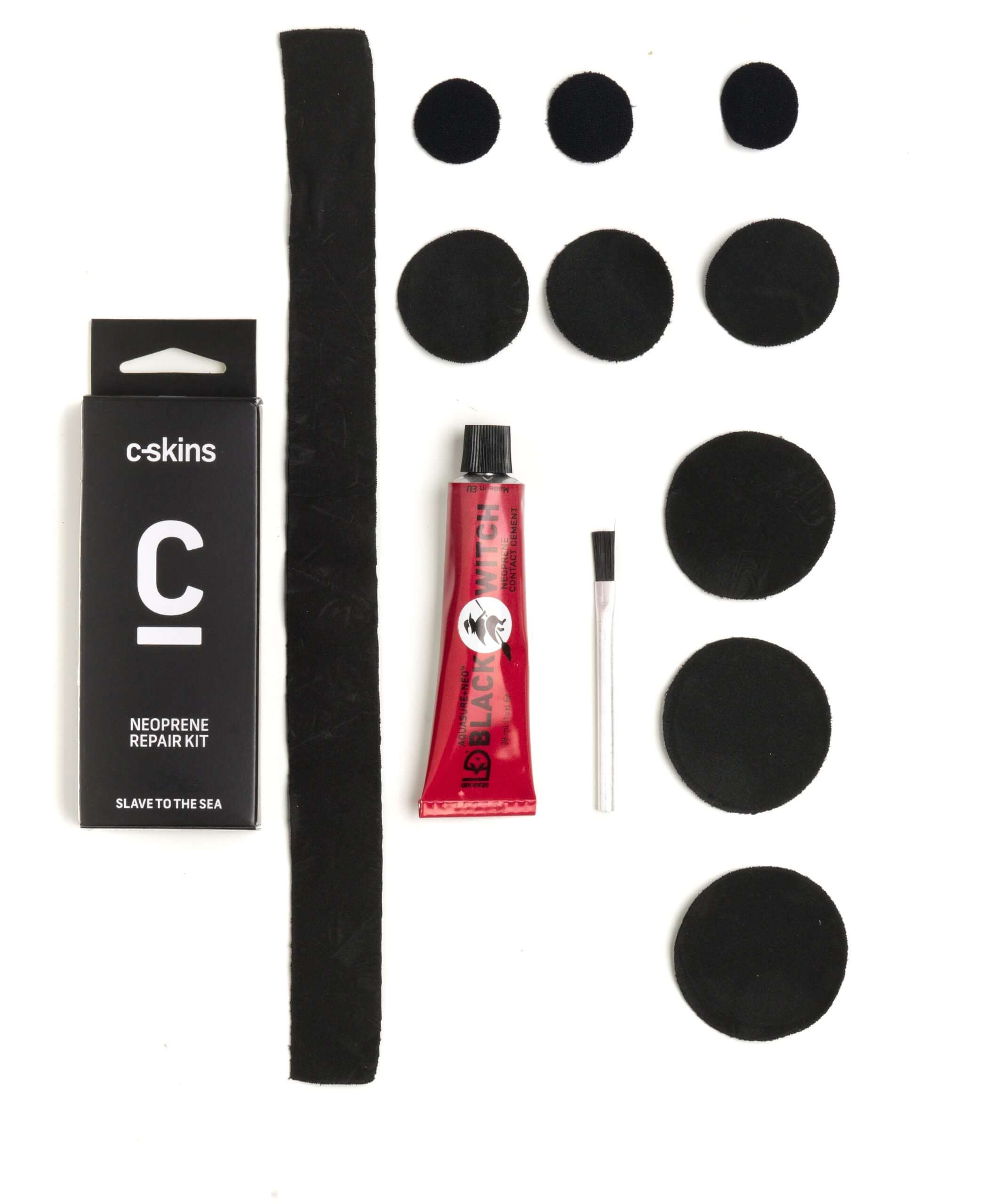 C-Skins Neoprene Repair Kit including wetsuit glue, patches, and tools for easy wetsuit repairs.