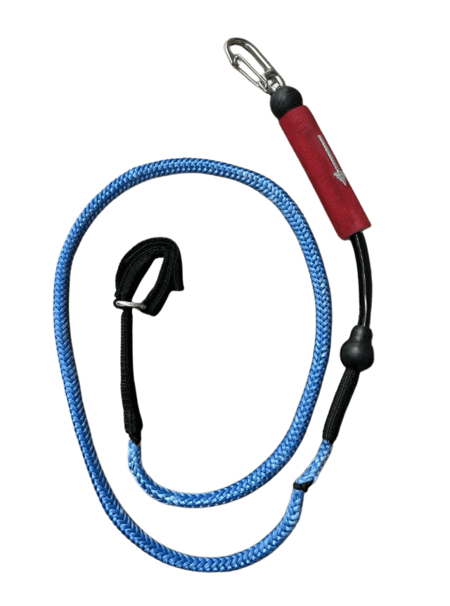 FBC Parawing Leashes: Full Guide to Bar, Board & Air Leashes featuring a blue leash with a clip.