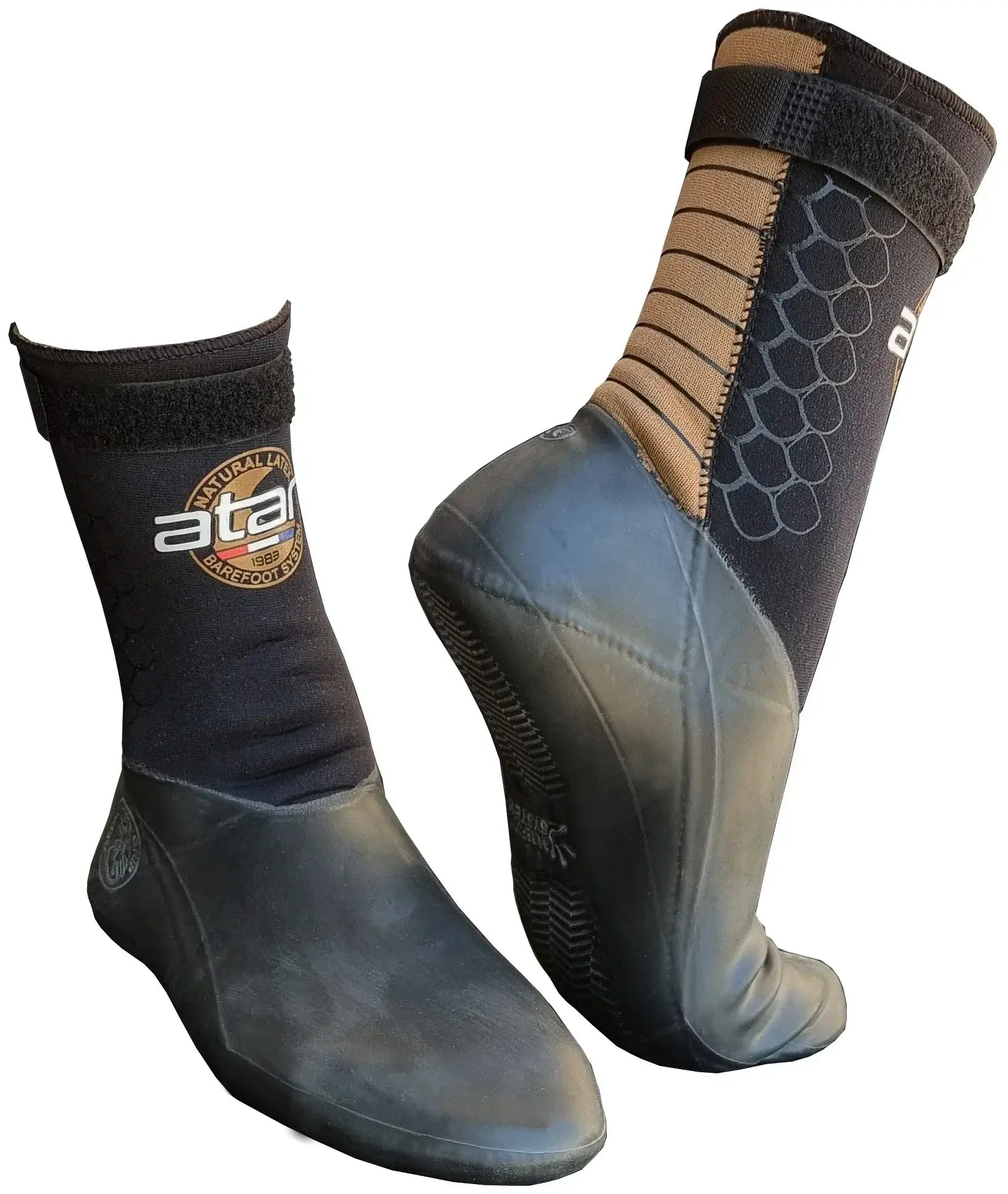 ATAN Boots Review | 3mm vs 6mm | Open Toe vs Split Toe - close-up of ATAN watersports boots featuring neoprene and rubber.