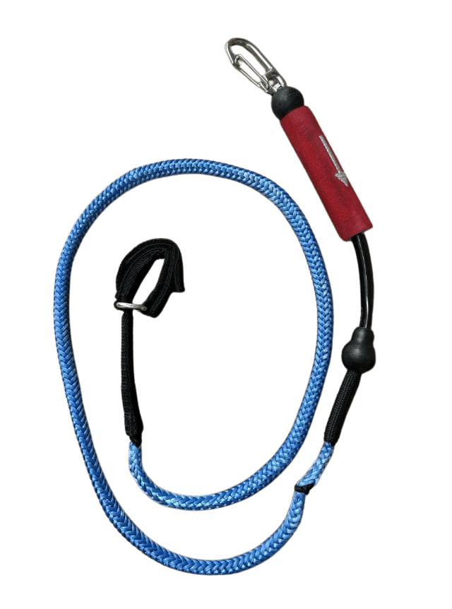 FBC Parawing Leashes: Full Guide to Bar, Board & Air Leashes featuring a blue leash with a clip.