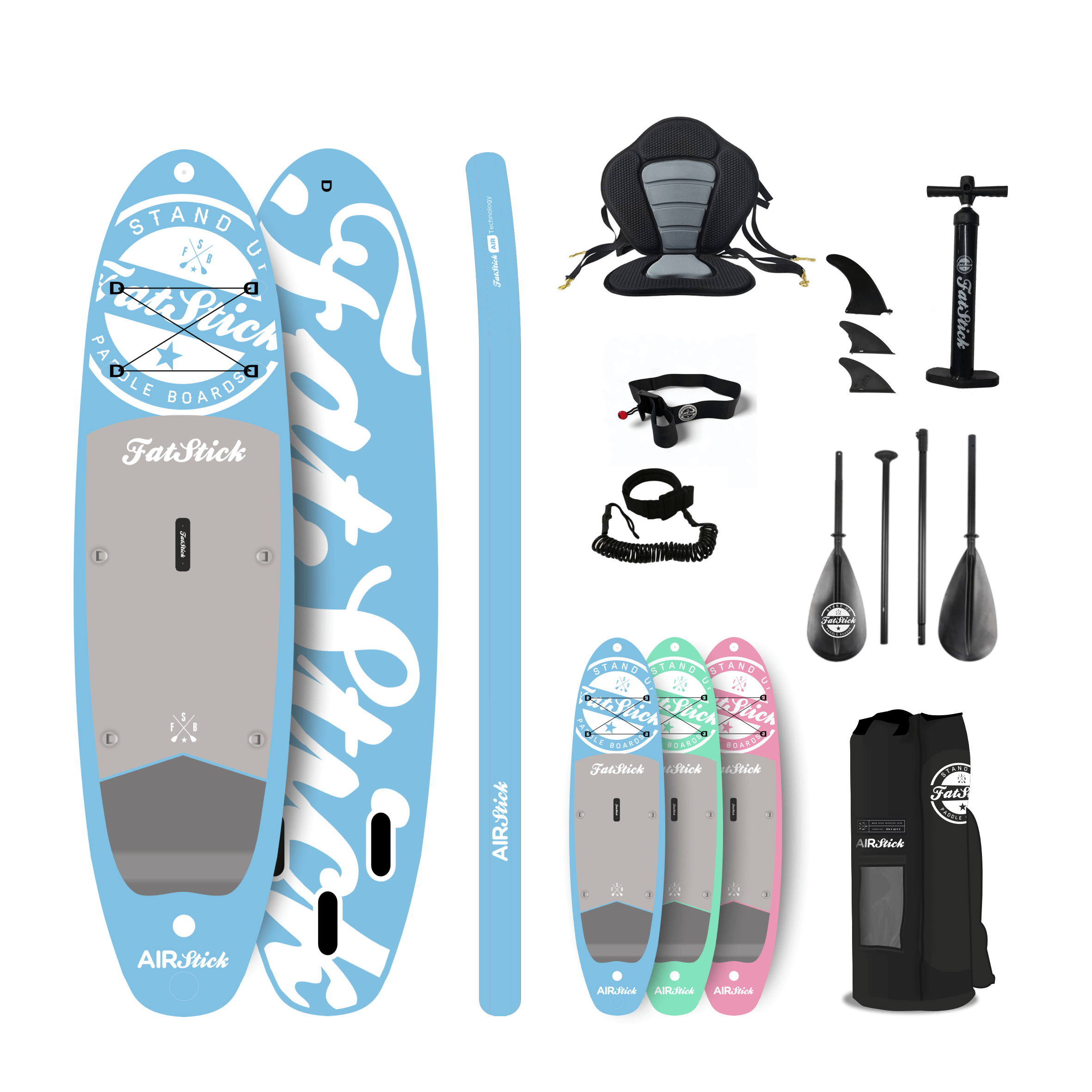 Inflatable stand-up paddle board (SUP) package with paddle, pump and bag, ready for UK flat-water and coastal paddling