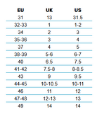 Size chart of mystic boots