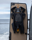 C-Monsta Wetsuit Hanger V2 Grey | Wetsuit, Boots & Gloves Dryer hanging at the beach with wetsuit and gloves displayed.