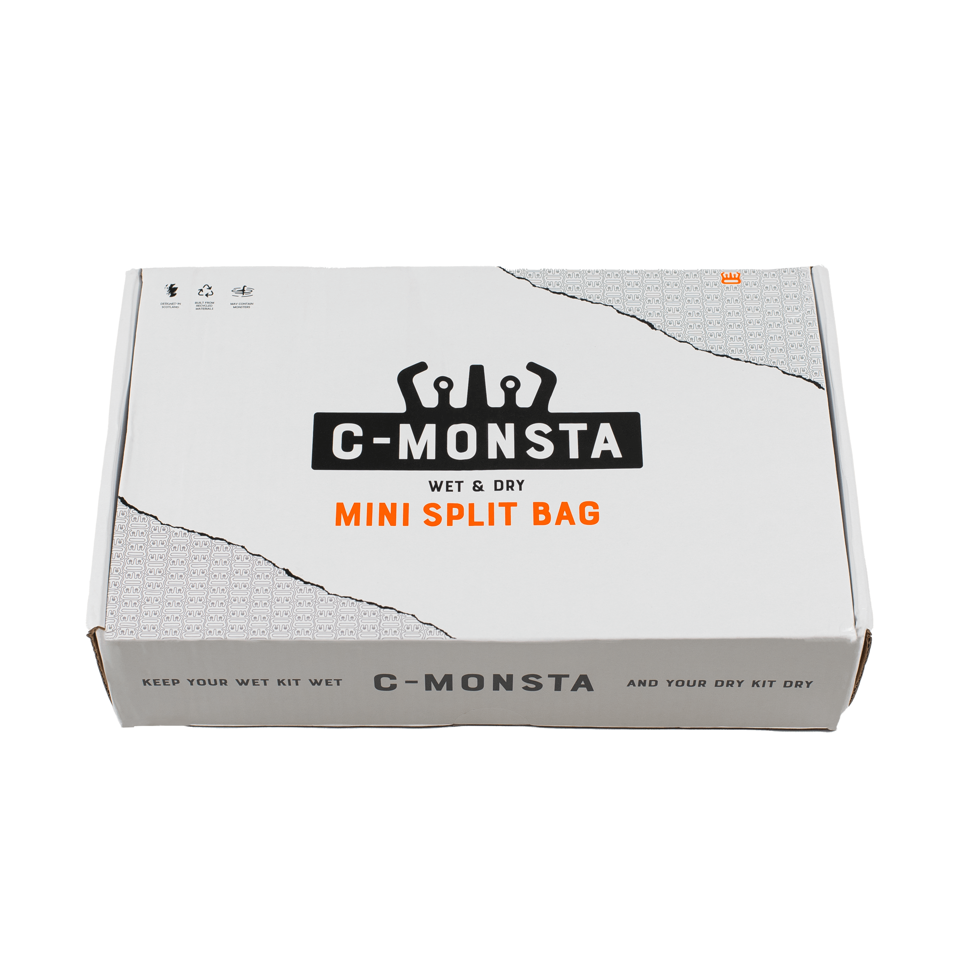 C-Monsta Mini Split Bag | Compact Wet & Dry Gear Bag packaging front view with logo and text.