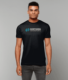 Northern Watersports Black Logo Tee – Short Sleeve modeled by a person wearing a black t-shirt with logo.