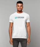 Northern Watersports White Logo Tee | Short Sleeve Cotton T-Shirt worn by a model in a clean, casual setting.