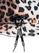 Detail of the Bangproof Helmet V2 showcasing the adjustable fit system in a leopard print design.