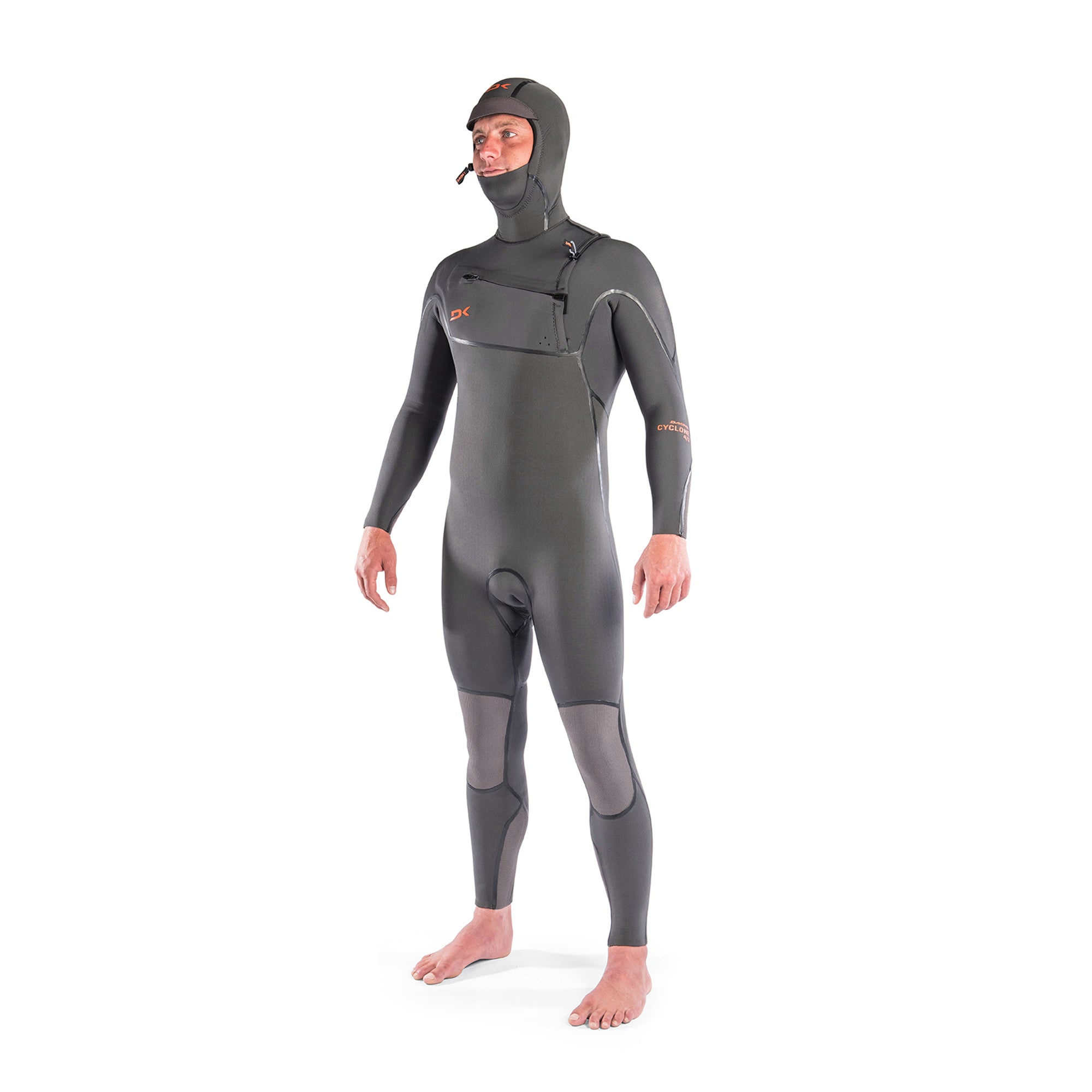 Dakine Mens Cyclone Chest Zip Hooded 4/3mm Full Wetsuit (Graphite / Orange)