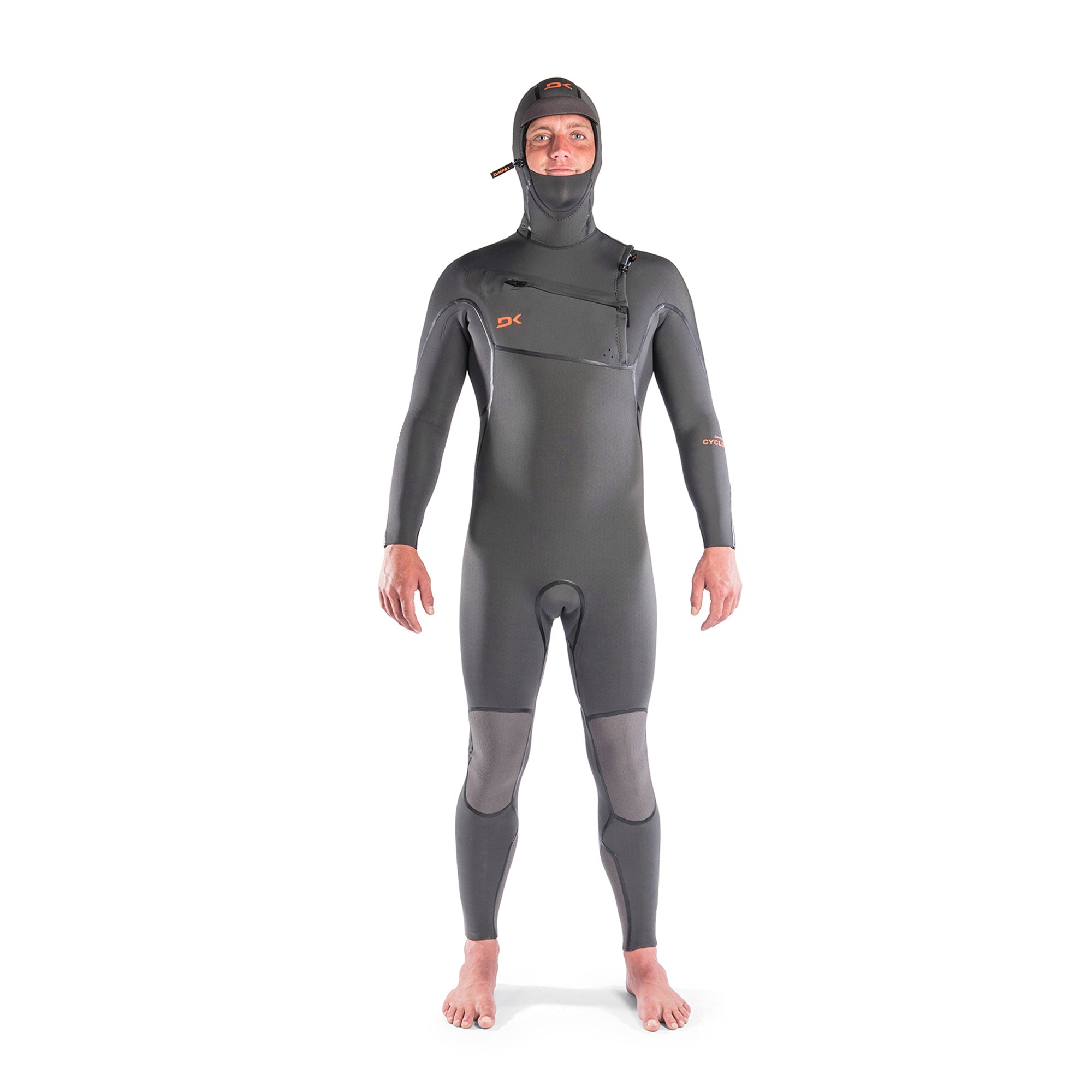 Dakine Mens Cyclone Chest Zip Hooded 4/3mm Full Wetsuit (Graphite / Orange)