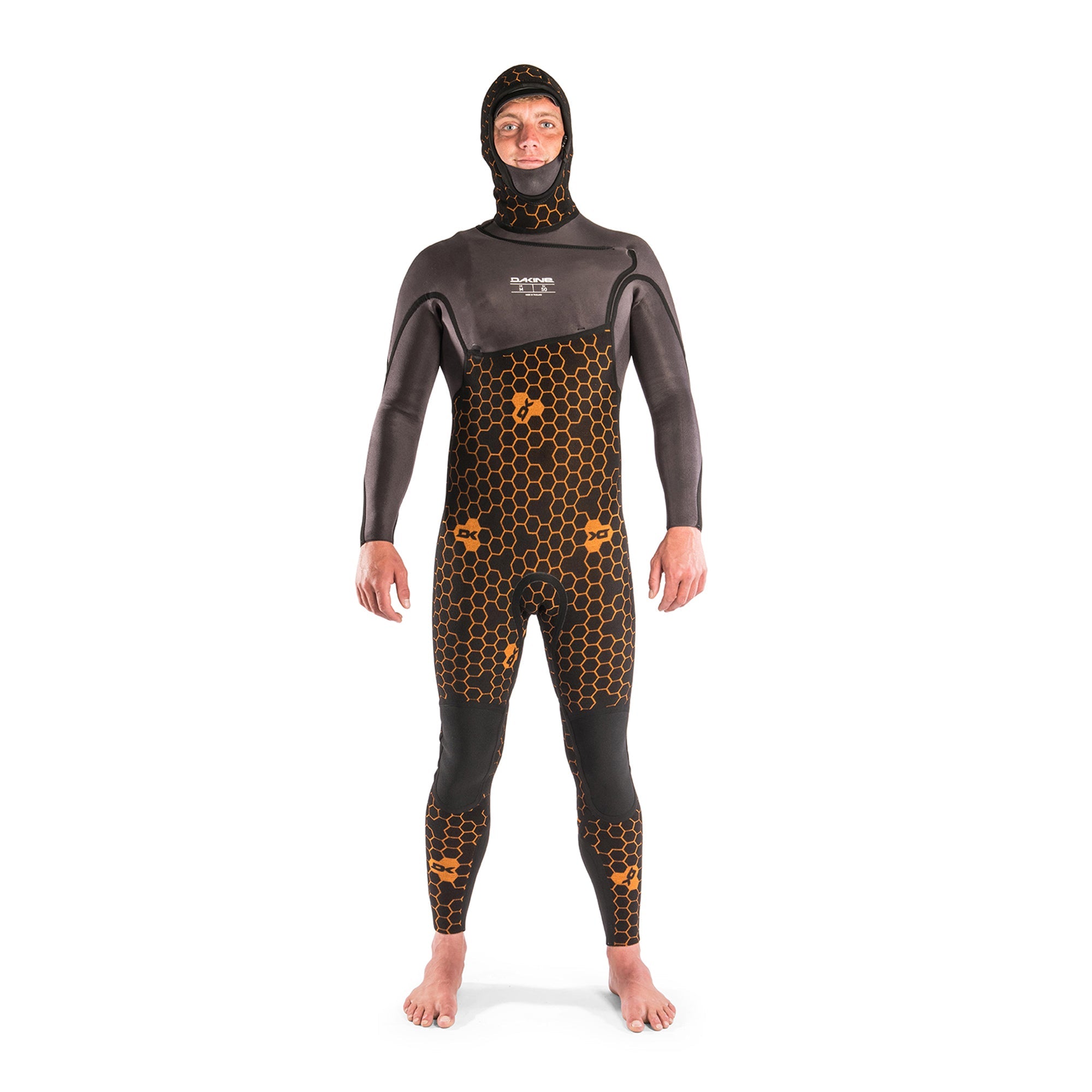 Dakine Mens Cyclone Chest Zip Hooded 4/3mm Full Wetsuit (Graphite / Orange)